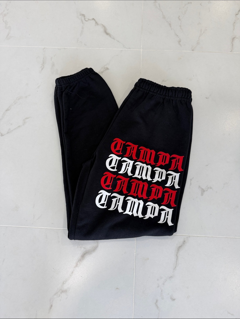 Black Women’s Graphic Jogger Pants with Red & White Text